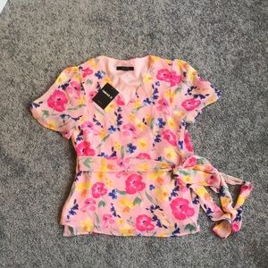 Forever 21 Floral Pink Wrap Around Top
